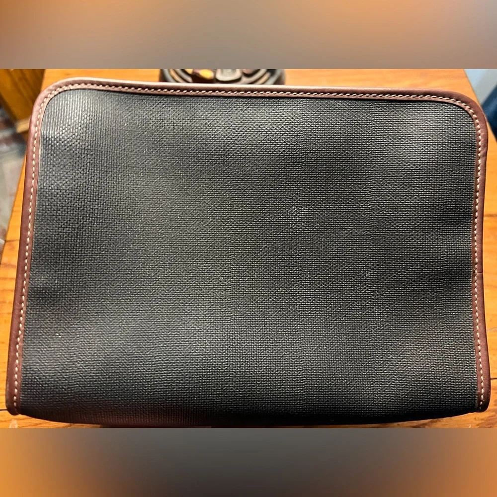 Dunhill Authentic Clutch Bag Second Bag Gray Brown Leather Green Plaid Lining!